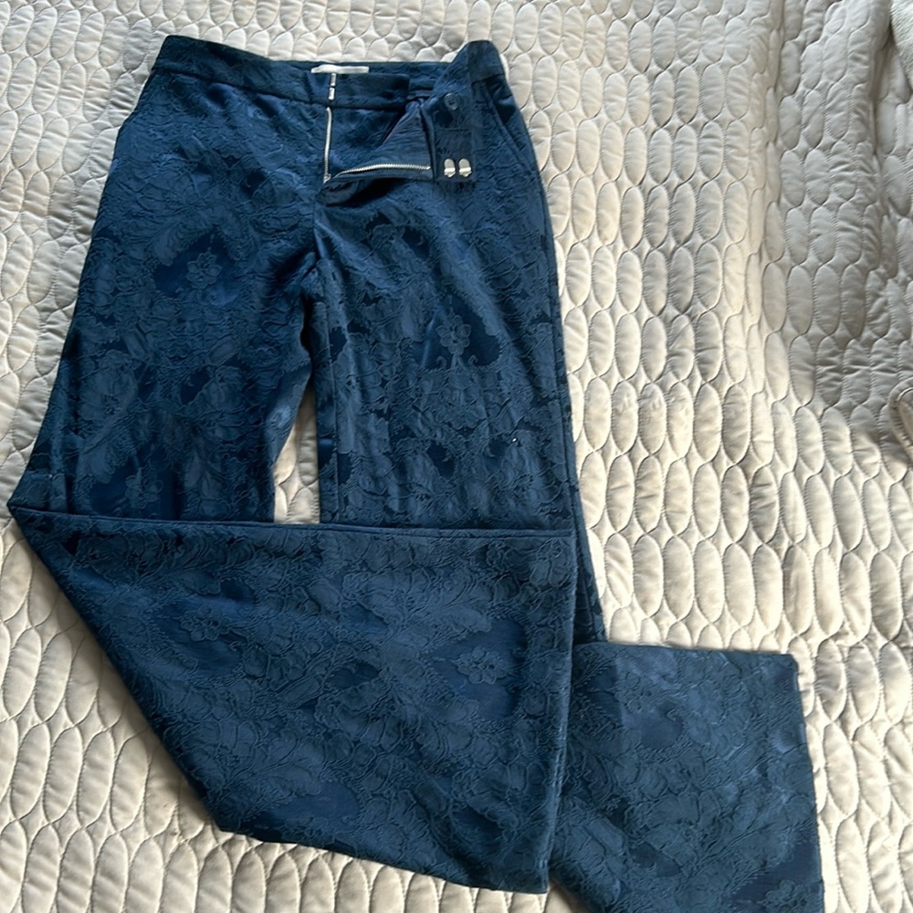 Anthropologie Blue Floral Boot Cut Pants